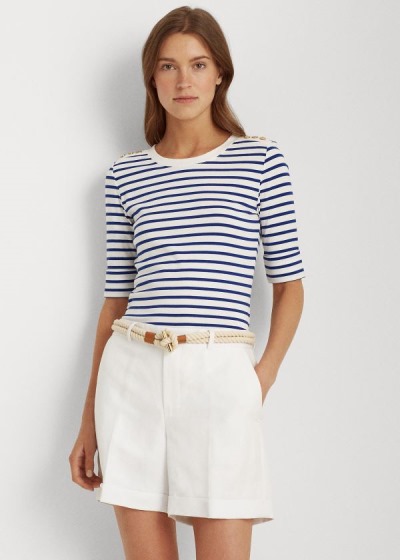 Women's Ralph Lauren Striped Elbow-Sleeve Tops | 917623LXB